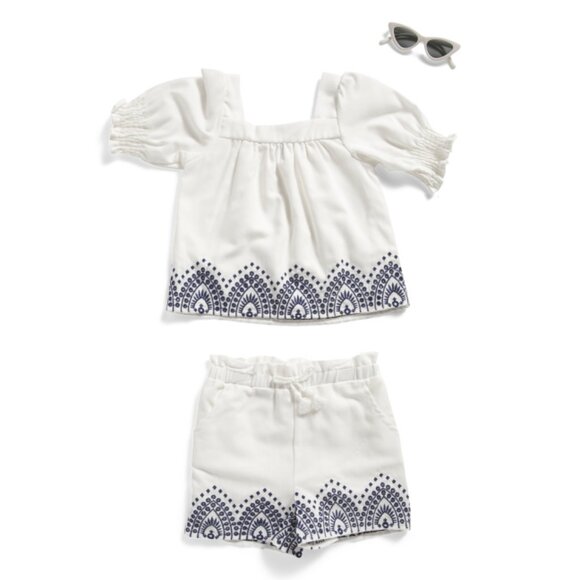 RACHEL ZOE Egret Girls 3pc Embroidered Shirt And Shorts With Sunglasses Set - Picture 1 of 2